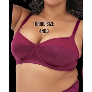 Torrid Unlined Balconette Bra - Microfiber & Mesh Maroon NWT Size 44DD